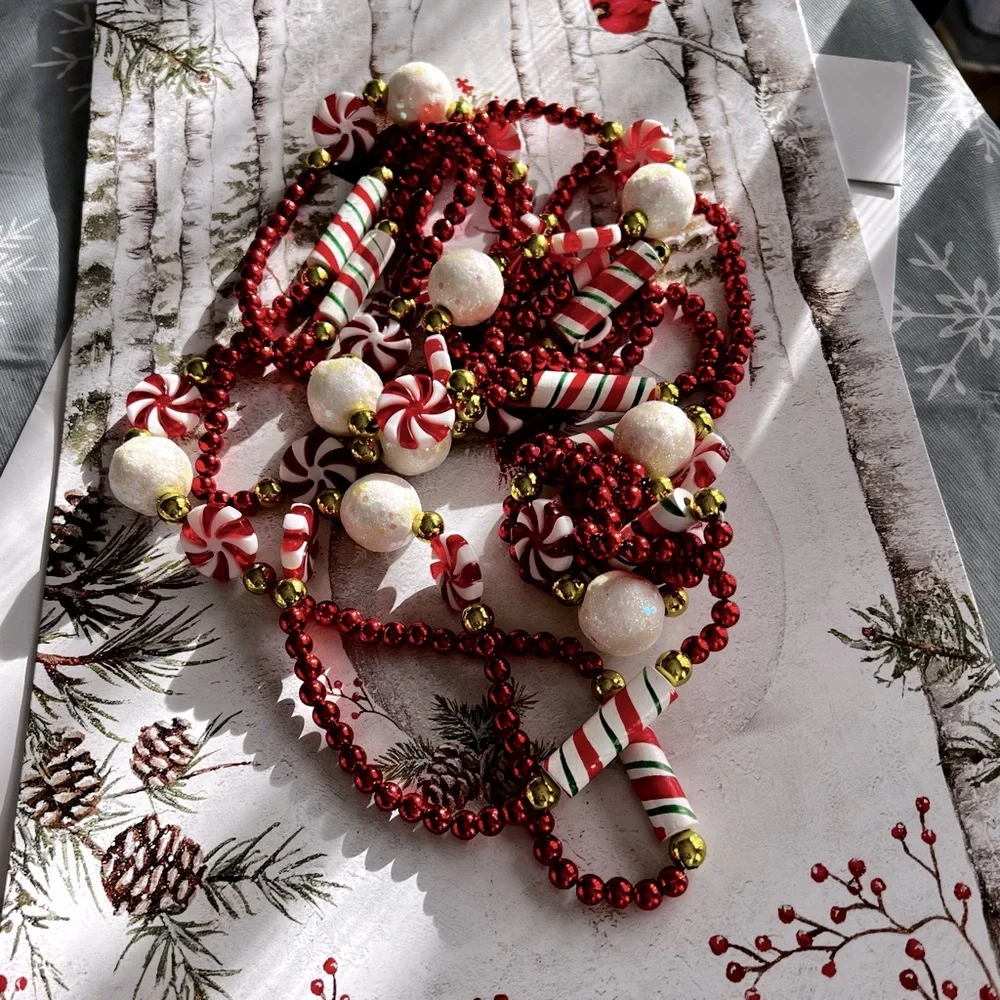 Christmas Garland Beaded with Glitter 12 Ft